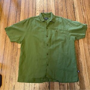 Stacy Adams Mens Linen Button Up Shirt Short Sleeve Canvas Green Size 2XL